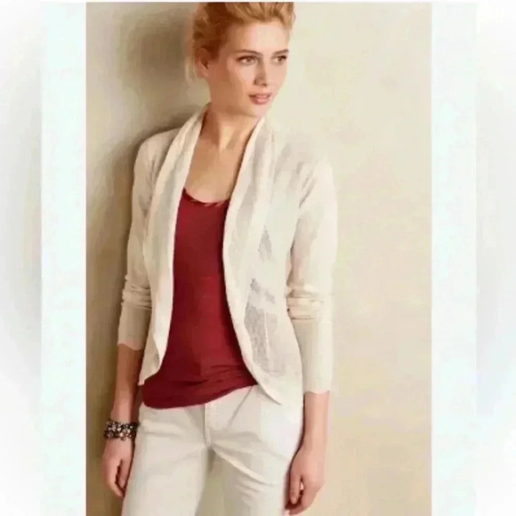Anthropologie Angel Of The North Lightweight Wool Blend Ivory Cardigan Medium - Picture 1 of 7